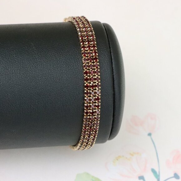 "Elegant Rose Gold Bracelet with Ruby Red Stones, XPBL1021 - Picture 6 of 11